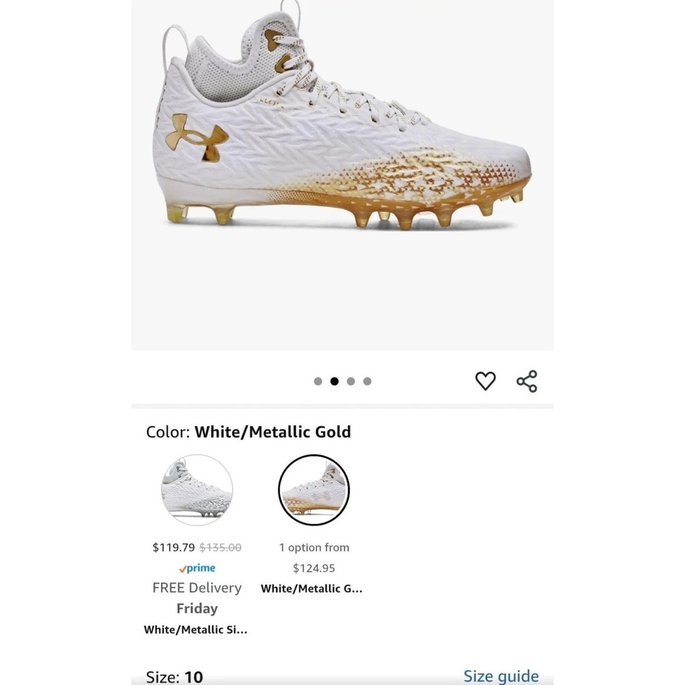 Under Armour Men's Spotlight Clone 3.0 White Gold MC Football Cleats Size 10